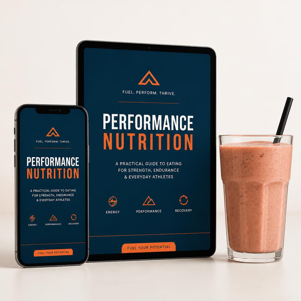 Mockup digital do guia NutriVibe de nutrição de performance